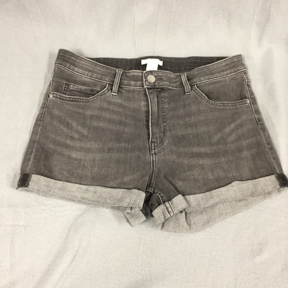 H&M Womens Gray Denim Cuffed‎ Jean Shorts Size 10 Faded Wash Stretch Casual